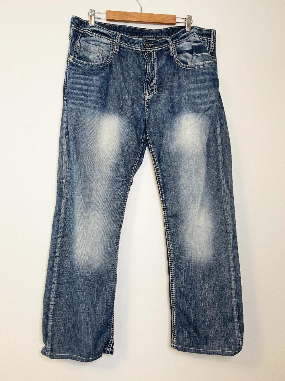 Buffalo David Bitton Driven Straight Jeans Men's W38 L32 Medium Wash Distressed